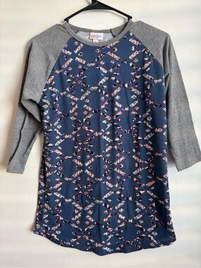 LuLaRoe Navy Blue Pink Gray Raglan Muscle Tee
